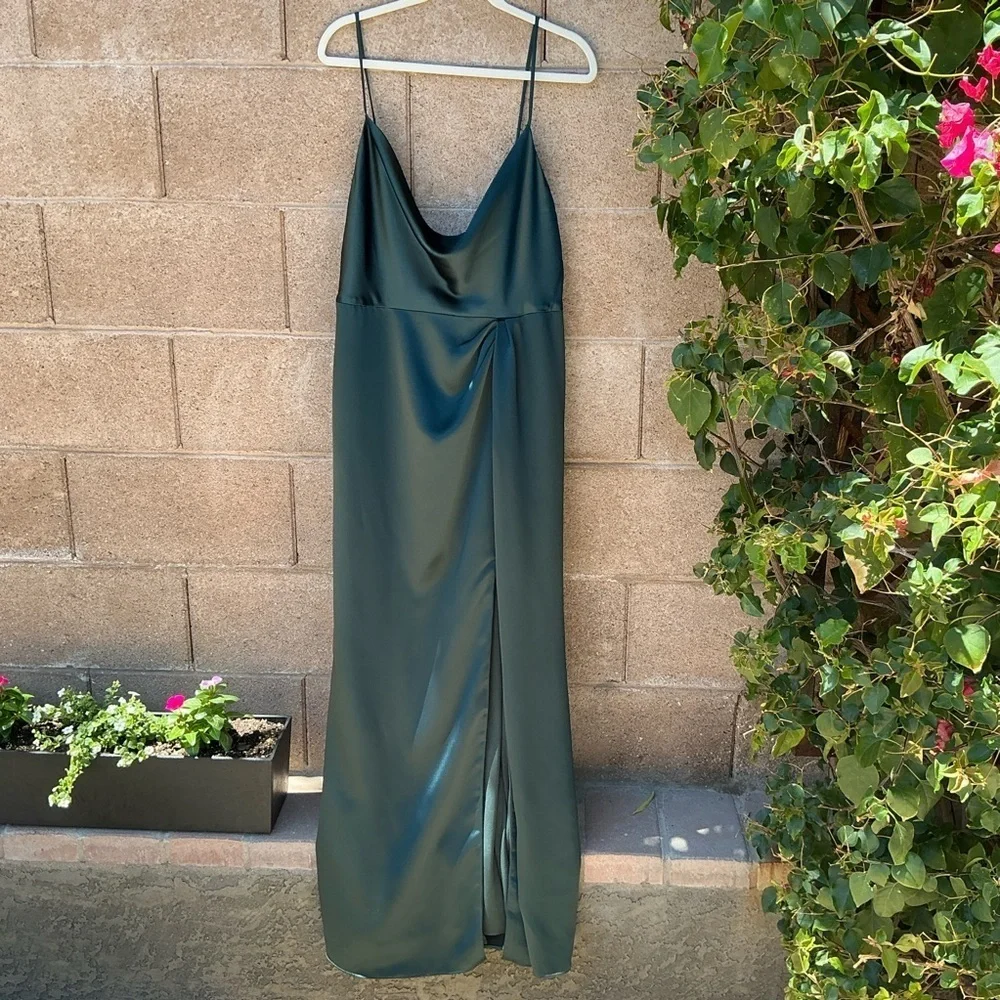 NWOT Dessy Collection Faux-Wrap Cowl-Neck Draped Maxi Dress Gown Size 16 3072
